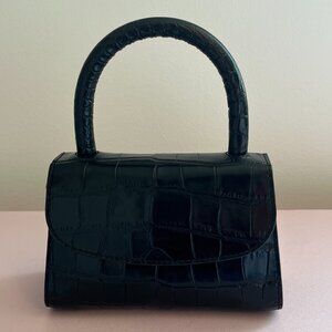 By Far Mini Black Croci Embossed Leather Bag